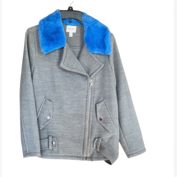 Nine West Jackets & Blazers - Nine West coat faux fur collar blue collar gray coat moto like style S